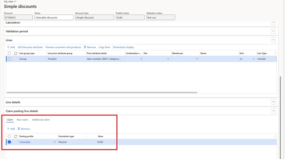 Claimable discount configuration